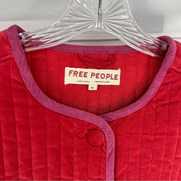 Free People Natalia Red Velvet Quilted Structured Colorful Bohemian Jacket XS - Picture 5 of 9